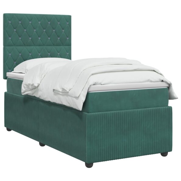 vidaXL Posteľ boxspring s matracom Tmavozelená 100 x 200 cm Zamat – Obrázok 2