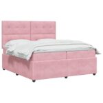 vidaXL Posteľ boxspring s matracom Ružová 200 x 200 cm Zamat – Obrázok 2