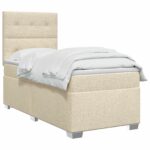 vidaXL Posteľ boxspring s matracom Krémová 90 x 190 cm Látka – Obrázok 2