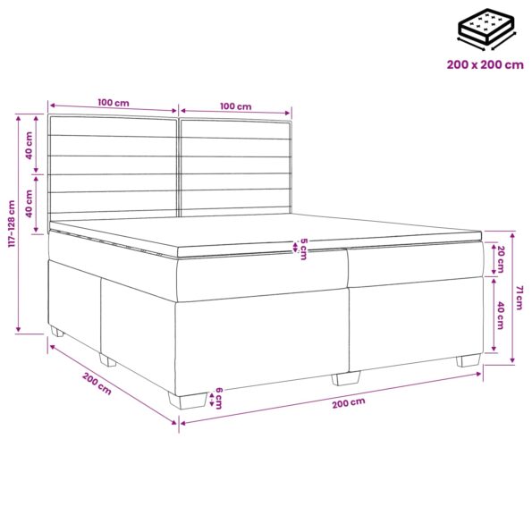 vidaXL Posteľ boxspring s matracom Tmavosivá 200 x 200 cm Látka – Obrázok 11