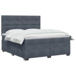vidaXL Posteľ boxspring s matracom Tmavosivá 140 x 200 cm Zamat – Obrázok 2
