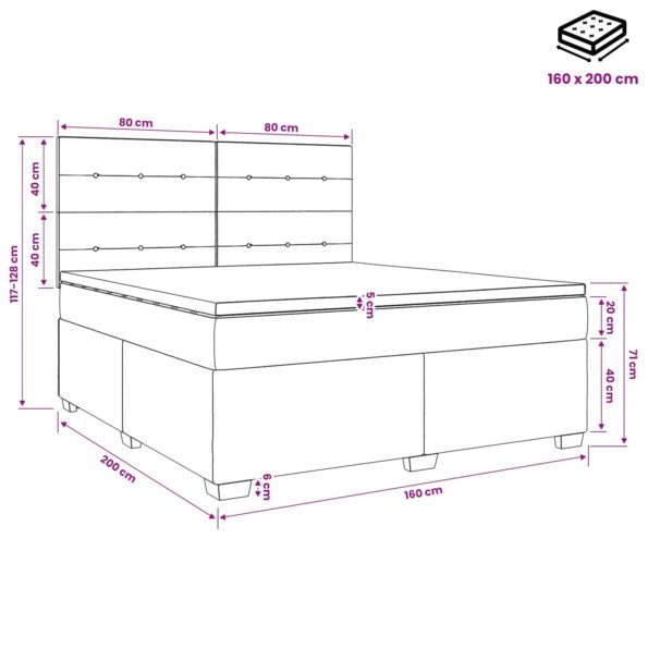vidaXL Posteľ boxspring s matracom Modrá 160 x 200 cm Zamat – Obrázok 11