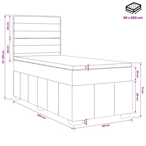 vidaXL LED boxspring posteľ s matracom Čierna 80 x 200 cm Látka – Obrázok 11