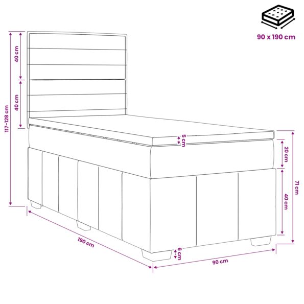 vidaXL LED boxspring posteľ s matracom Čierna 90 x 190 cm Látka – Obrázok 11