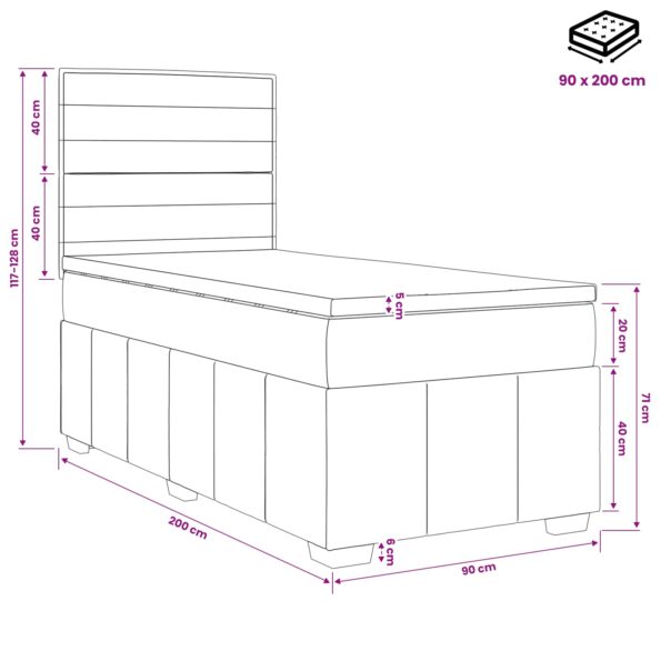vidaXL LED boxspring posteľ s matracom Čierna 90 x 200 cm Látka – Obrázok 11