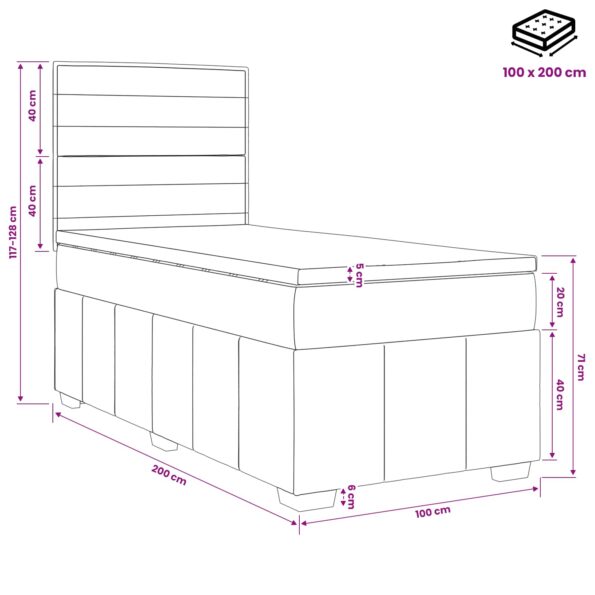 vidaXL LED boxspring posteľ s matracom Tmavosivá 100 x 200 cm Látka – Obrázok 10