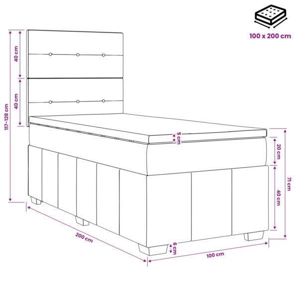 vidaXL LED boxspring posteľ s matracom Modrá 100 x 200 cm Látka – Obrázok 10