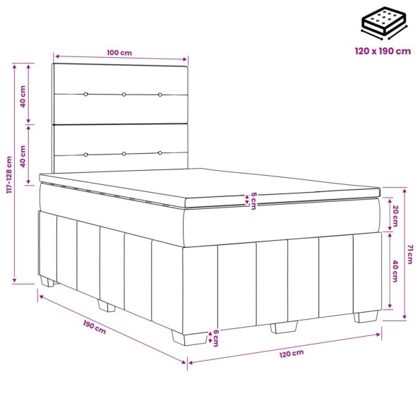 vidaXL LED boxspring posteľ s matracom Modrá 120 x 190 cm Látka – Obrázok 11