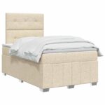 vidaXL LED boxspring posteľ s matracom Krémová 120 x 200 cm Látka – Obrázok 2