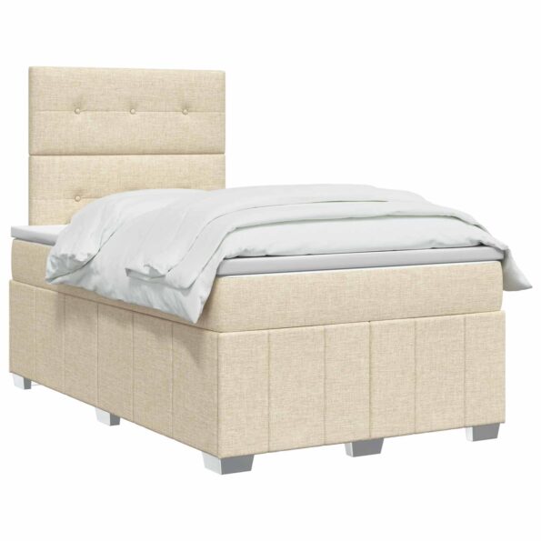 vidaXL LED boxspring posteľ s matracom Krémová 120 x 200 cm Látka – Obrázok 2