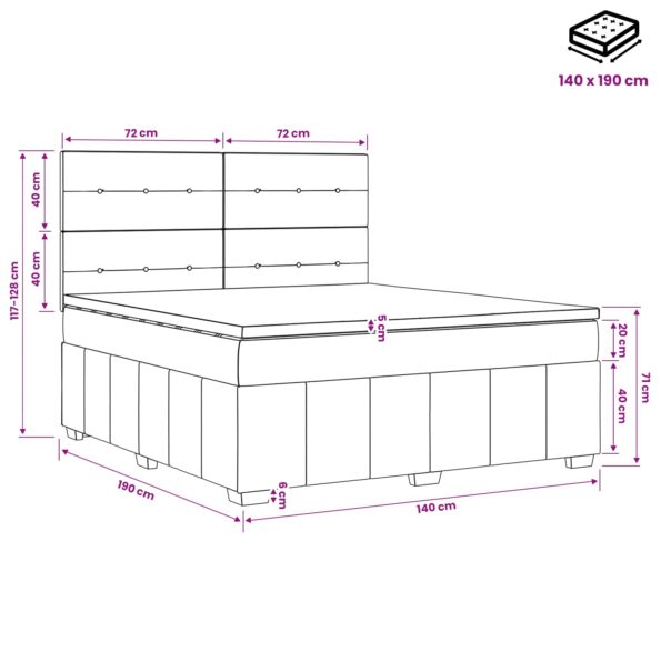 vidaXL LED boxspring posteľ s matracom Modrá 140 x 190 cm Látka – Obrázok 10
