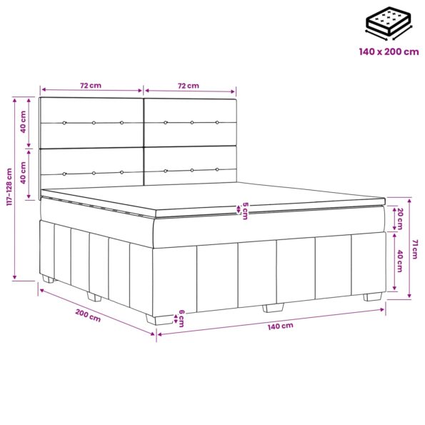 vidaXL LED boxspring posteľ s matracom Tmavohnedá 140 x 200 cm Látka – Obrázok 10