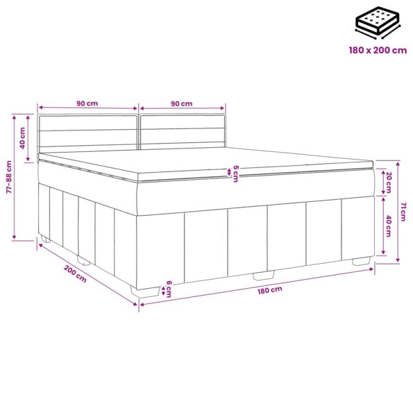 vidaXL LED boxspring posteľ s matracom Čierna 180 x 200 cm Látka – Obrázok 11