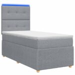 vidaXL LED boxspring posteľ s matracom Svetlosivá 90 x 200 cm Látka