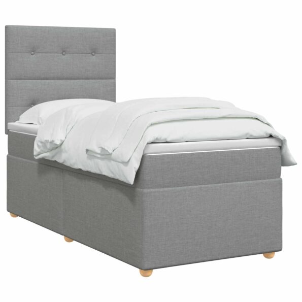 vidaXL LED boxspring posteľ s matracom Svetlosivá 90 x 200 cm Látka – Obrázok 2