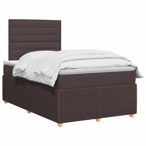 vidaXL LED boxspring posteľ s matracom Tmavohnedá 120 x 190 cm Látka – Obrázok 2