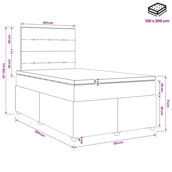 vidaXL LED boxspring posteľ s matracom Krémová 120 x 200 cm Látka – Obrázok 11