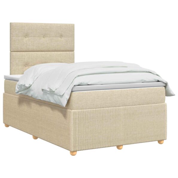 vidaXL LED boxspring posteľ s matracom Krémová 120 x 200 cm Látka – Obrázok 2