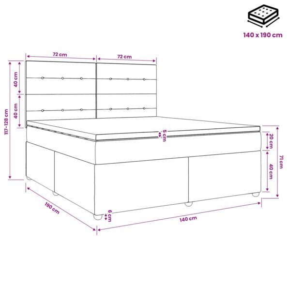 vidaXL LED boxspring posteľ s matracom Krémová 140 x 190 cm Látka – Obrázok 11
