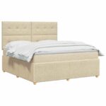 vidaXL LED boxspring posteľ s matracom Krémová 140 x 190 cm Látka – Obrázok 2