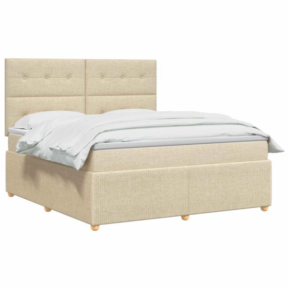 vidaXL LED boxspring posteľ s matracom Krémová 140 x 190 cm Látka – Obrázok 2