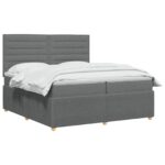 vidaXL LED boxspring posteľ s matracom Tmavosivá 200 x 200 cm Látka – Obrázok 2