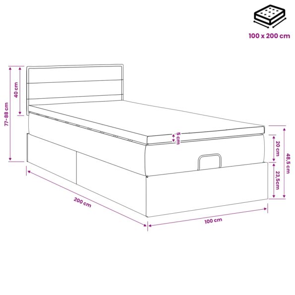 vidaXL Ottoman posteľ s matracom a LED Modrá 100 x 200 cm Látka – Obrázok 12