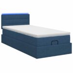 vidaXL Ottoman posteľ s matracom a LED Modrá 100 x 200 cm Látka – Obrázok 7