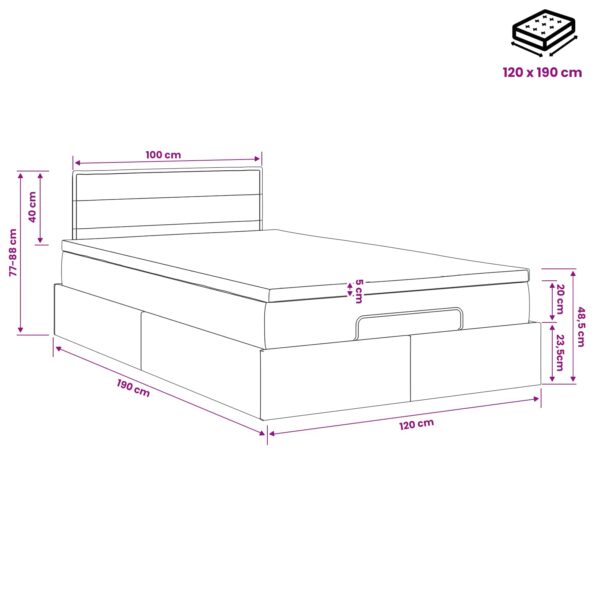 vidaXL Ottoman posteľ s matracom a LED Modrá 120 x 190 cm Látka – Obrázok 12