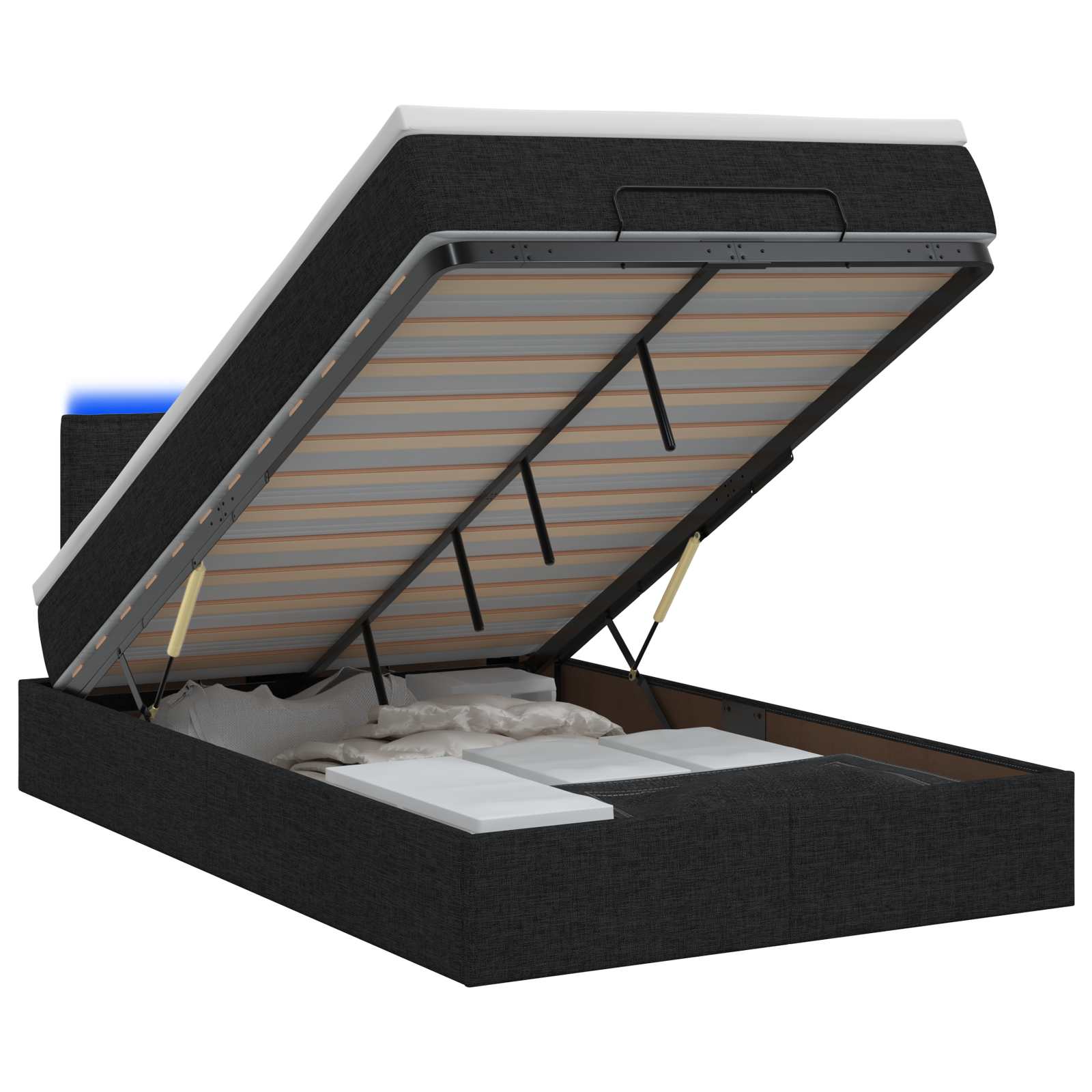 3456817_1.jpg vidaXL Ottoman posteľ s matracom a LED Čierna 120 x 200 cm Látka – Obrázok 1