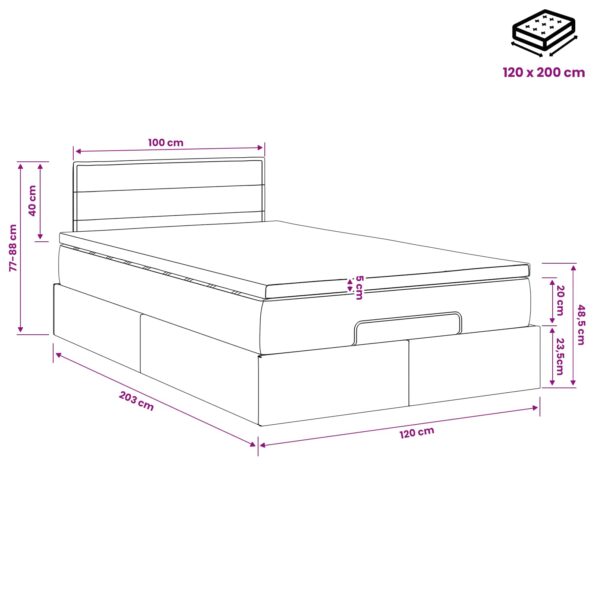 vidaXL Ottoman posteľ s matracom a LED Čierna 120 x 200 cm Látka – Obrázok 12