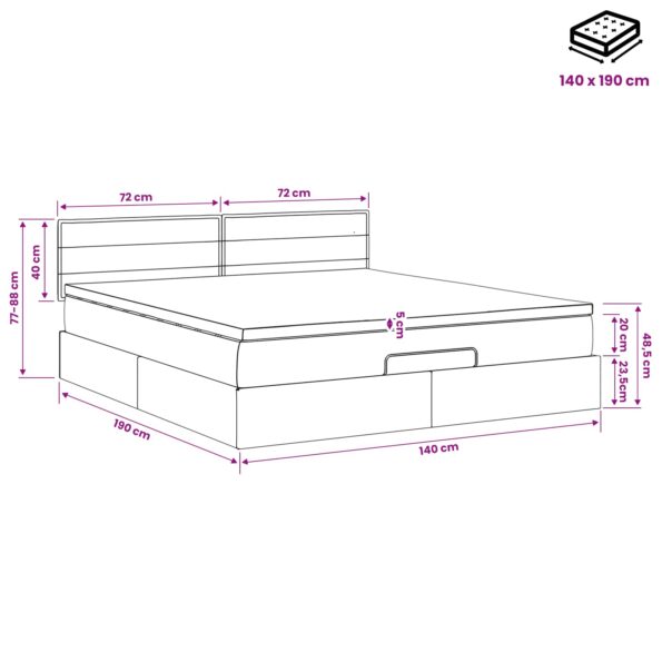 vidaXL Ottoman posteľ s matracom a LED Sivohnedá 140 x 190 cm Látka – Obrázok 12