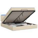 vidaXL Ottoman posteľ s matracom a LED Krémová 140 x 190 cm Látka
