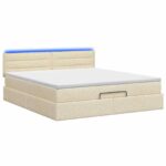 vidaXL Ottoman posteľ s matracom a LED Krémová 140 x 190 cm Látka – Obrázok 7