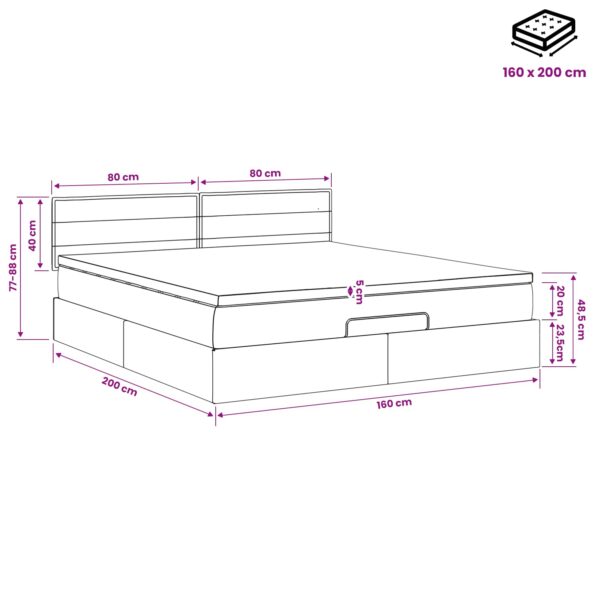 vidaXL Ottoman posteľ s matracom a LED Čierna 160 x 200 cm Látka – Obrázok 12