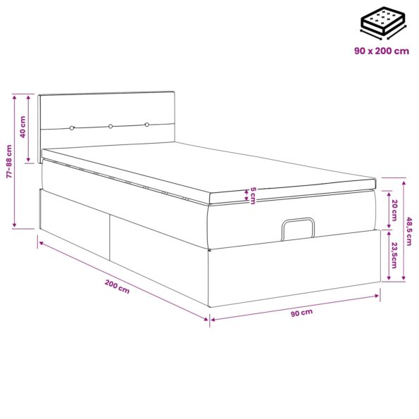 vidaXL Ottoman posteľ s matracom a LED Modrá 90 x 200 cm Látka – Obrázok 12