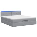 vidaXL Ottoman posteľ s matracom a LED Svetlosivá 140 x 190 cm Látka – Obrázok 7
