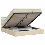 vidaXL Ottoman posteľ s matracom a LED Krémová 140 x 190 cm Látka