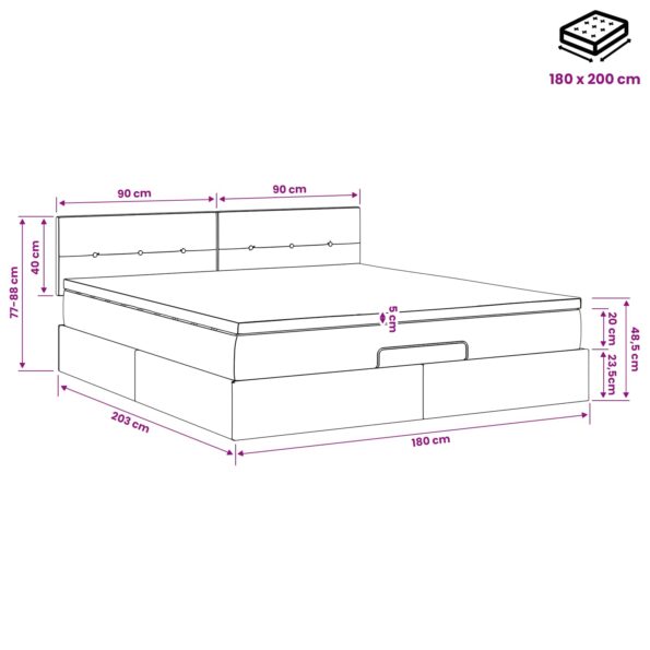 vidaXL Ottoman posteľ s matracom a LED Sivohnedá 180 x 200 cm Látka – Obrázok 12