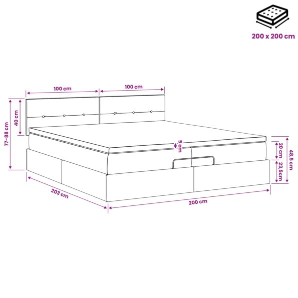 vidaXL Ottoman posteľ s matracom a LED Modrá 200 x 200 cm Látka – Obrázok 12