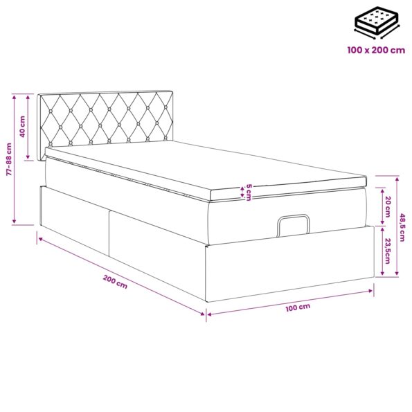 vidaXL Ottoman posteľ s matracom a LED Tmavo modrá 100 x 200 cm Zamat – Obrázok 12