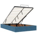 vidaXL Ottoman posteľ s matracom a LED Tmavo modrá 120 x 200 cm Zamat – Obrázok 4