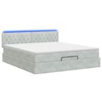 vidaXL Ottoman posteľ s matracom a LED Svetlosivá 140 x 190 cm Zamat – Obrázok 7