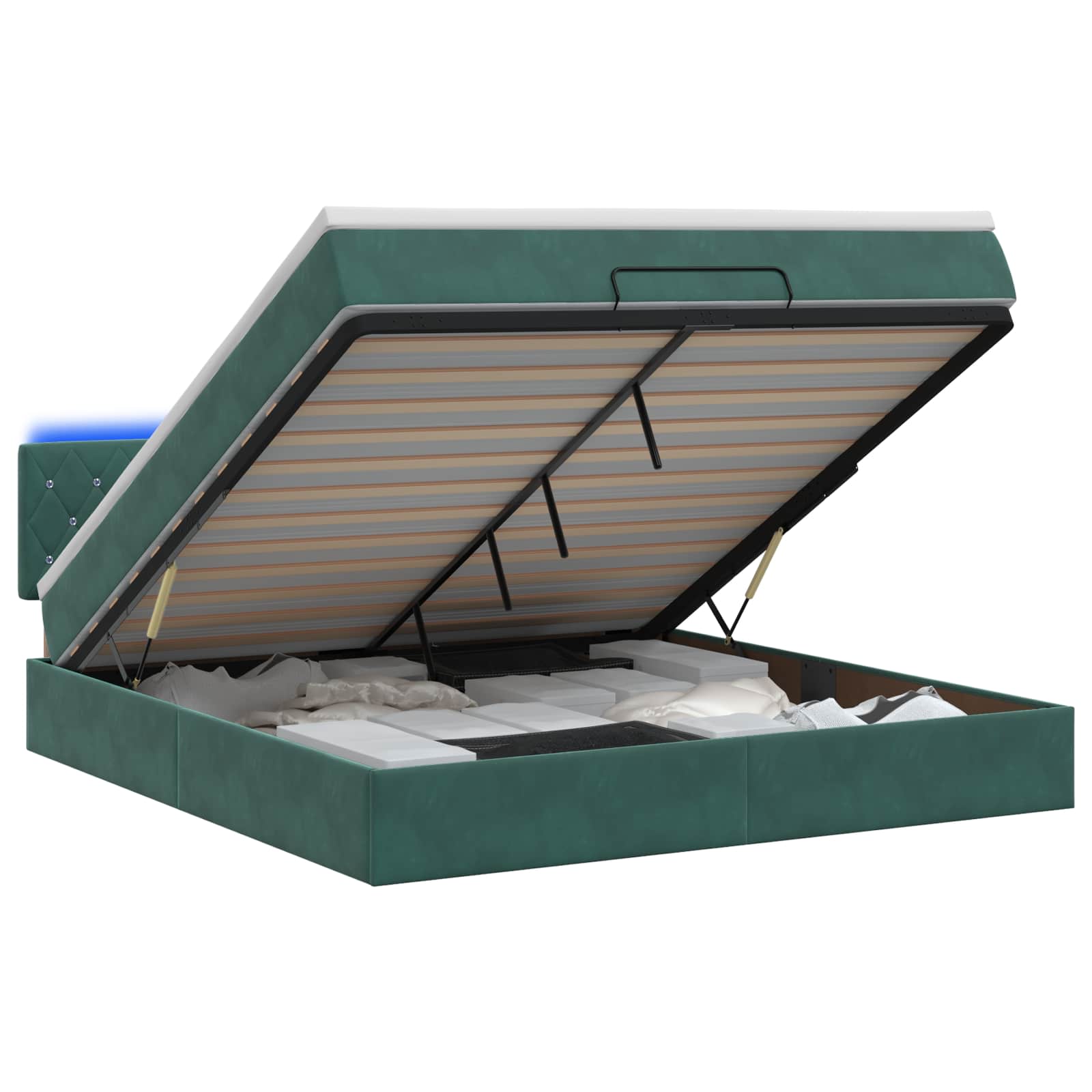 3457074_1.jpg vidaXL Ottoman posteľ s matracom a LED Tmavozelená 140 x 200 cm Zamat – Obrázok 1