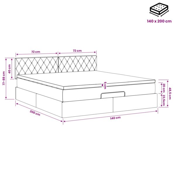 vidaXL Ottoman posteľ s matracom a LED Tmavozelená 140 x 200 cm Zamat – Obrázok 12
