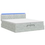 vidaXL Ottoman posteľ s matracom a LED Svetlosivá 200 x 200 cm Zamat – Obrázok 7