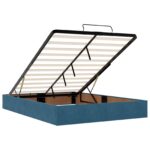 vidaXL Ottoman posteľ s matracom a LED Tmavo modrá 160 x 200 cm Zamat – Obrázok 4