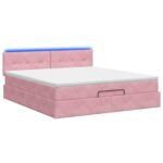 vidaXL Ottoman posteľ s matracom a LED Ružová 160 x 200 cm Zamat – Obrázok 7