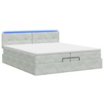 vidaXL Ottoman posteľ s matracom a LED Svetlosivá 200 x 200 cm Zamat – Obrázok 7
