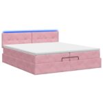 vidaXL Ottoman posteľ s matracom a LED Ružová 200 x 200 cm Zamat – Obrázok 7